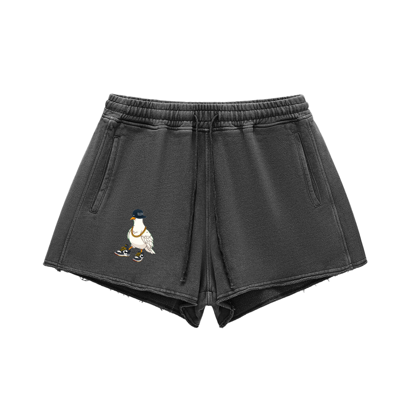 Duece the Dove Snow Washed Raw Edge Drawstring Shorts