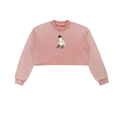 Duece The Dove Snow Washed Raw Edge Cropped Sweatshirt