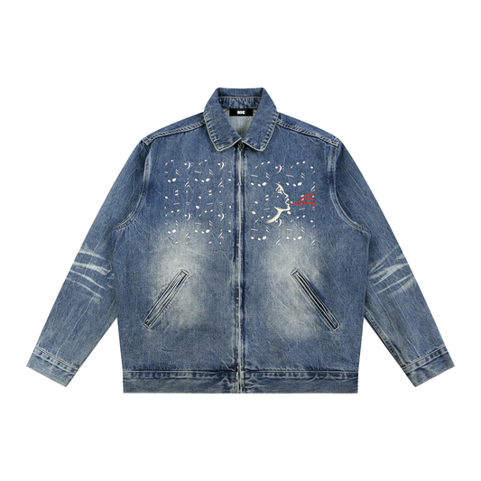 "Octives" Vintage Wash Zip Up Denim Jacket