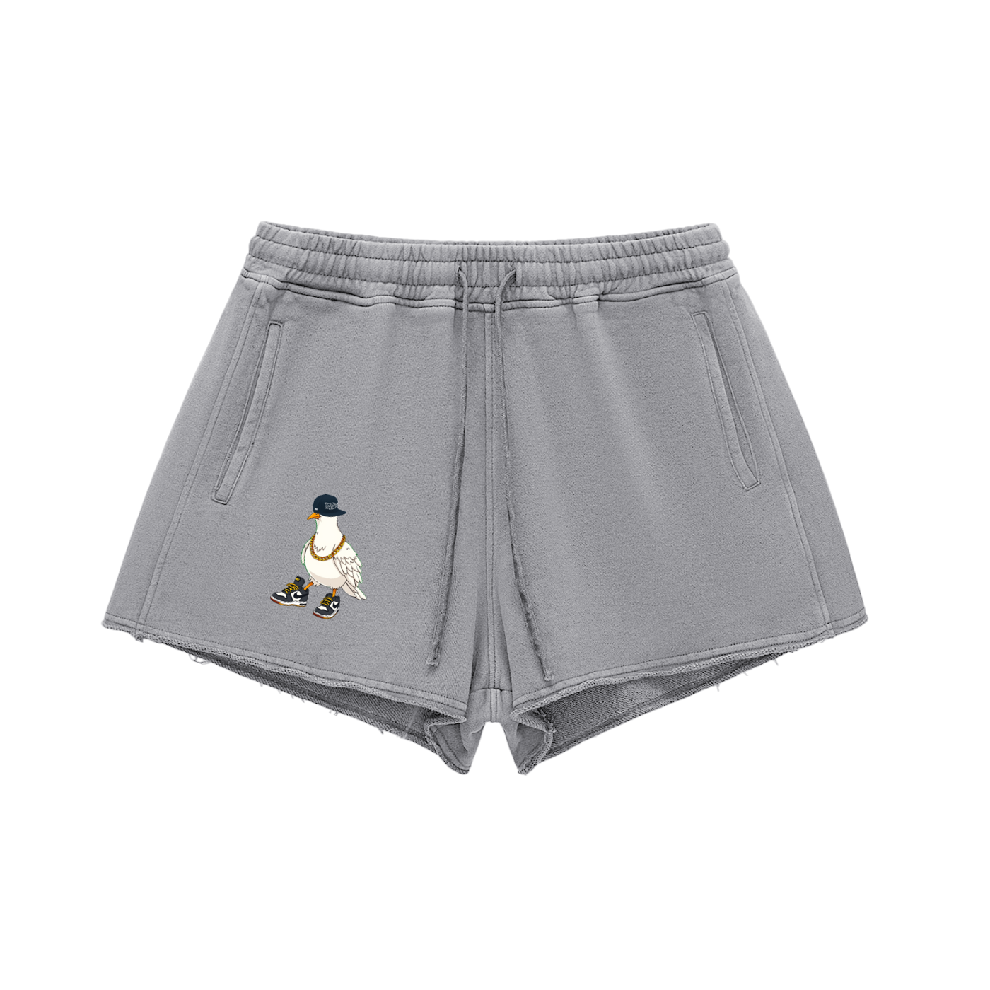 Duece the Dove Snow Washed Raw Edge Drawstring Shorts