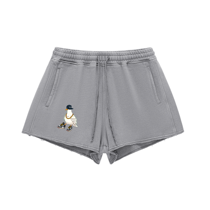 Duece the Dove Snow Washed Raw Edge Drawstring Shorts