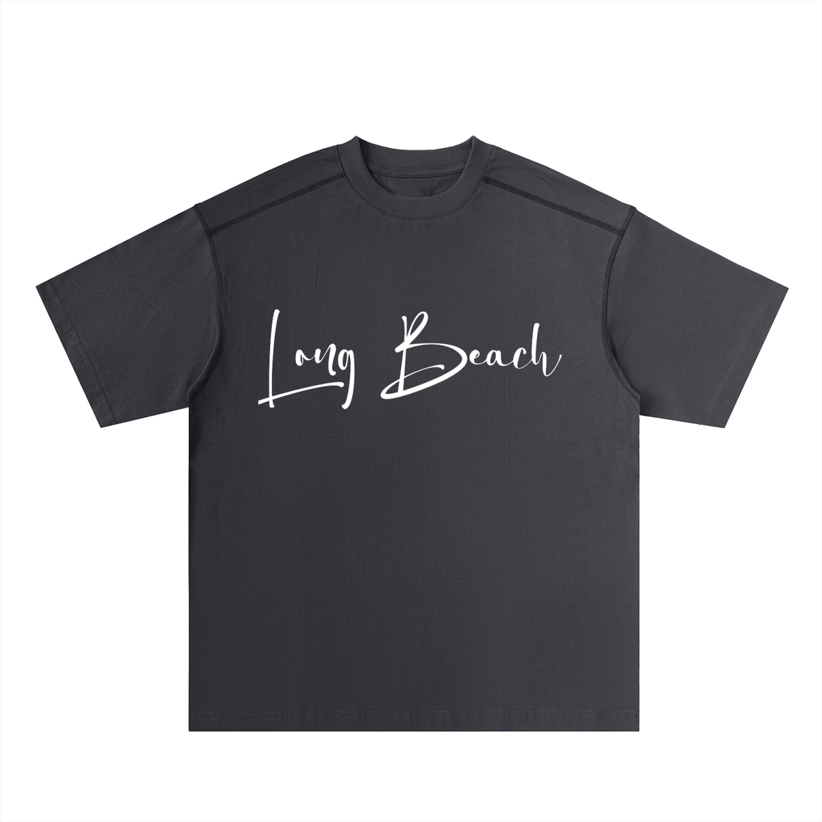 Long Beach Casual Wear - Oversized Contrast-Stitched Cotton Tee