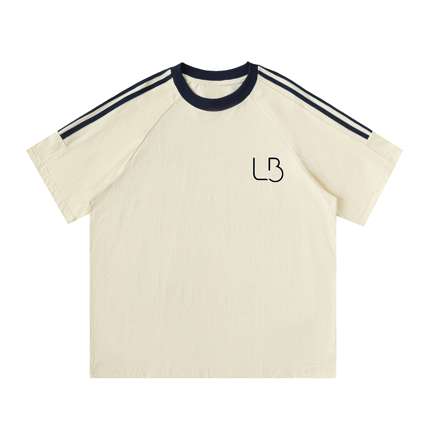 Long Beach Casual Wear - Contrast Tape Crewneck Cotton T-Shirt