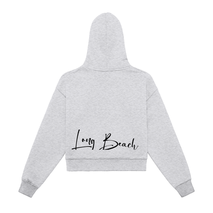 Long Beach Casual Wear - Women's Fleeced Zip-Up Cropped Hoodie
