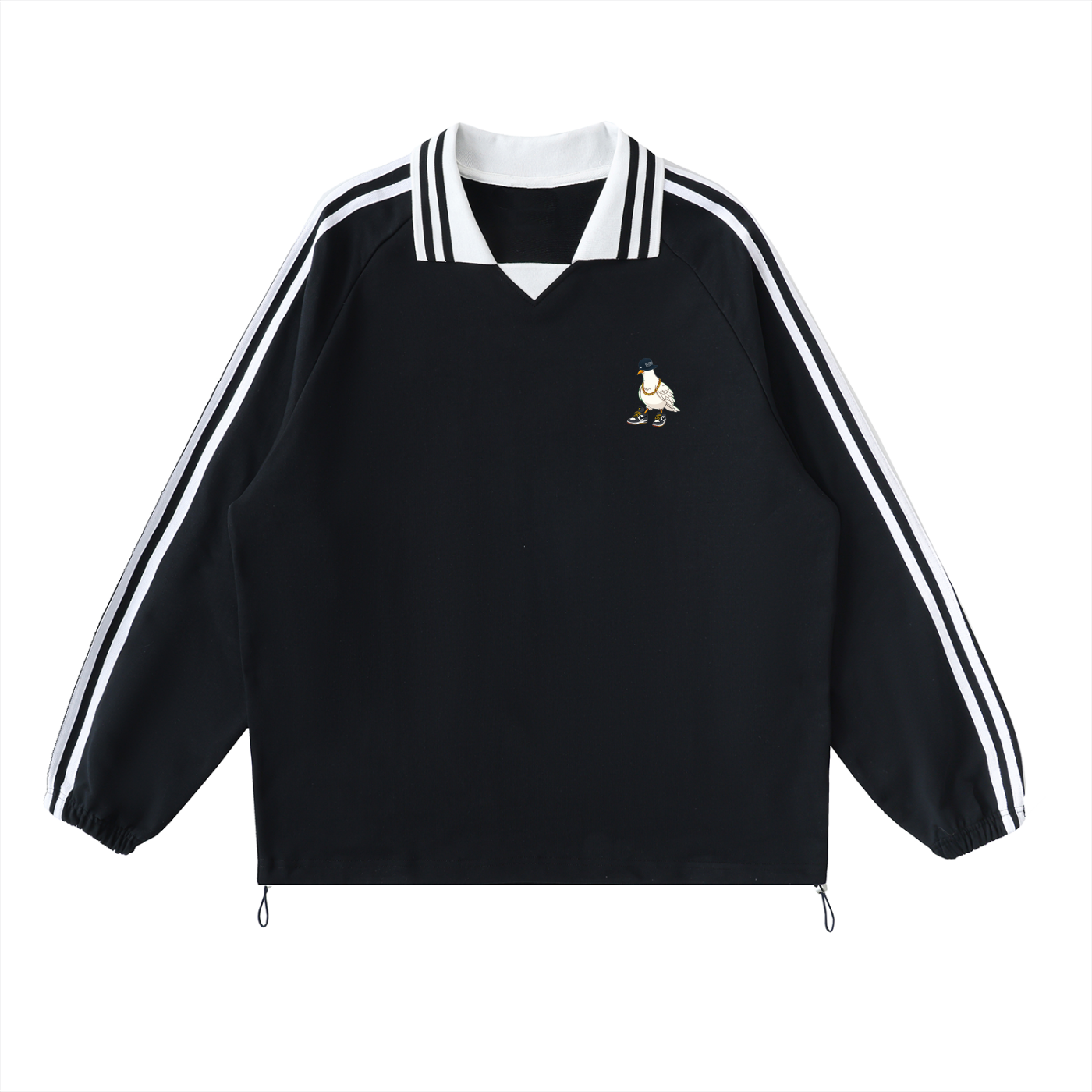 Duece the Dove - Contrast Striped Lapel Collar Sweatshirt