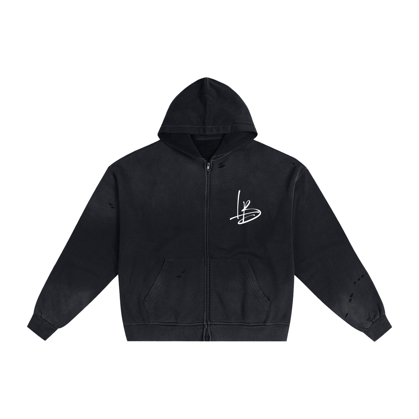 Long Beach Casual Wear - Hand-Frayed Sunfade Zip Hoodie (White)