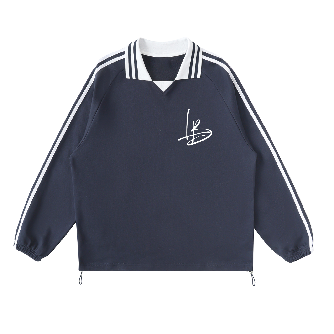 Long Beach Casual Wear - Contrast Striped Lapel Collar Sweatshirt