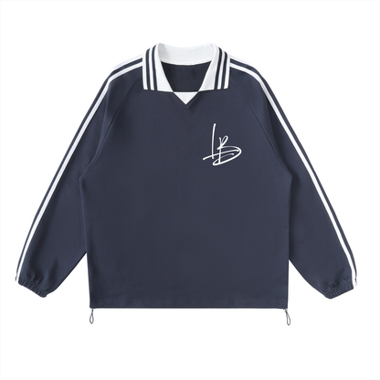 Long Beach Casual Wear - Contrast Striped Lapel Collar Sweatshirt