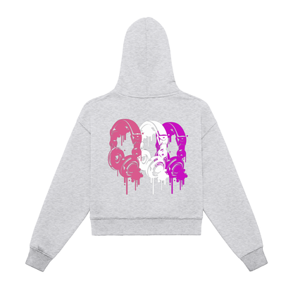 Womens DripHop Fleeced Zip-Up Cropped Hoodie