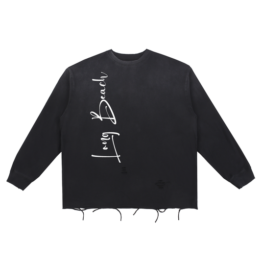 Long Beach Night Life - Snow Wash Raw Edge Cotton T-shirt