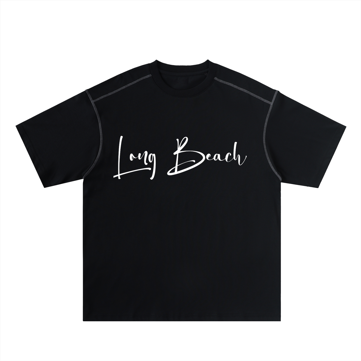 Long Beach Casual Wear - Oversized Contrast-Stitched Cotton Tee