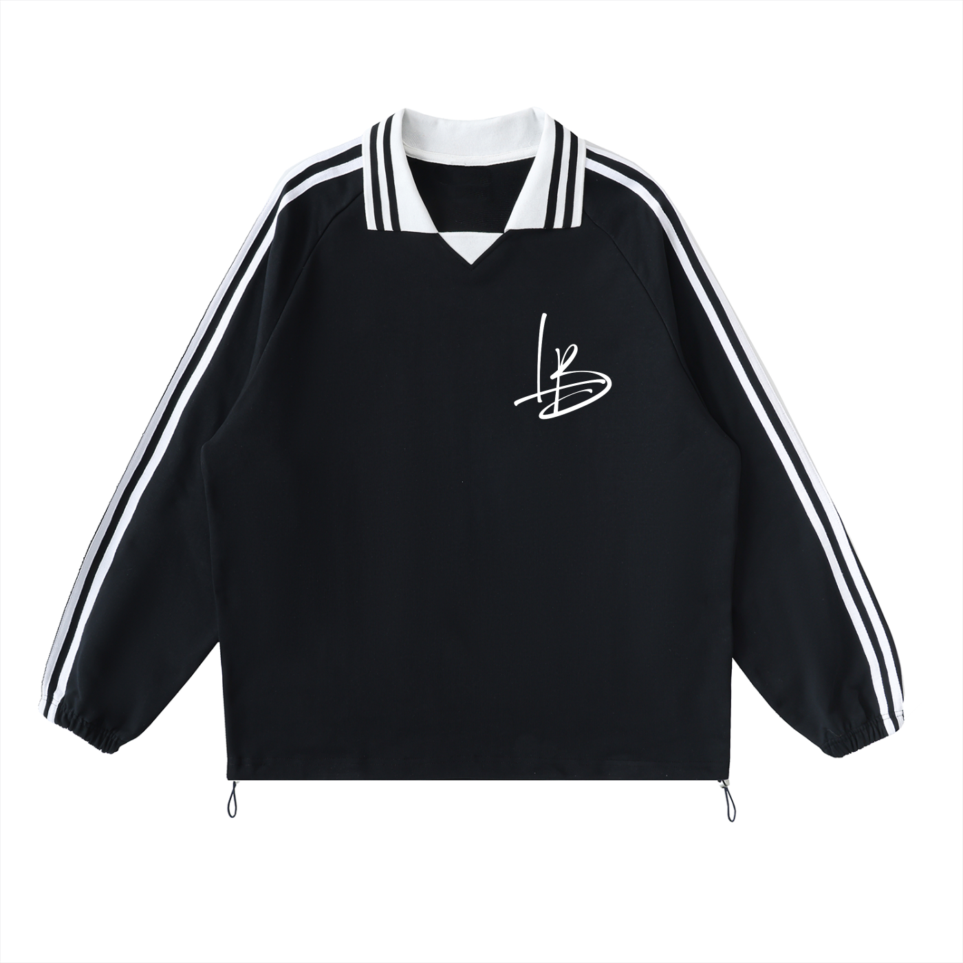 Long Beach Casual Wear - Contrast Striped Lapel Collar Sweatshirt