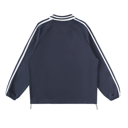 Duece the Dove - Contrast Striped Lapel Collar Sweatshirt