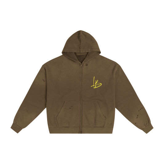 Long Beach Casual Wear - Hand-Frayed Sunfade Zip Hoodie