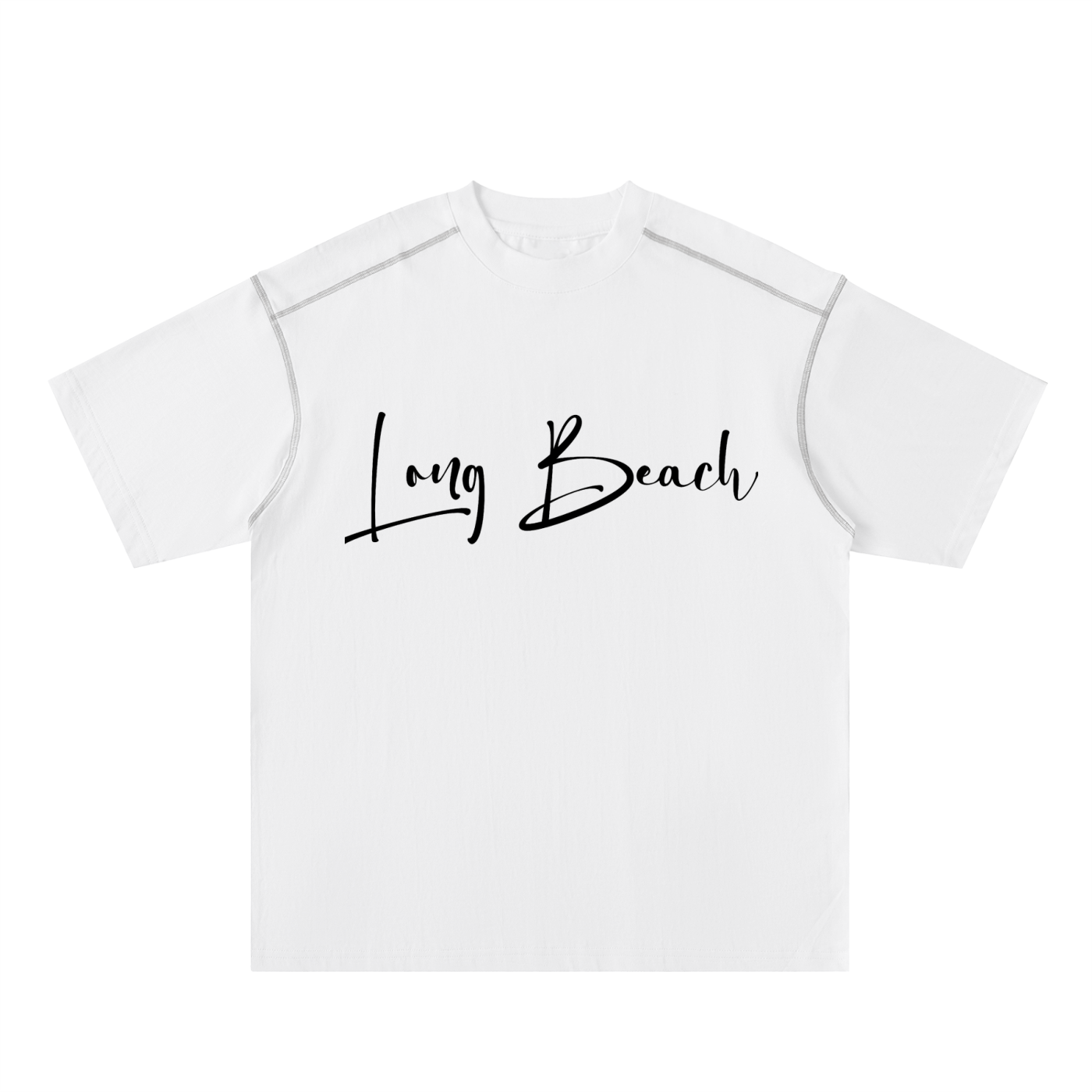 Long Beach Casual Wear - Oversized Contrast-Stitched Cotton Tee