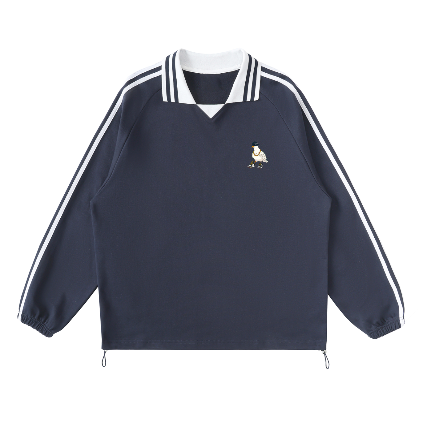 Duece the Dove - Contrast Striped Lapel Collar Sweatshirt