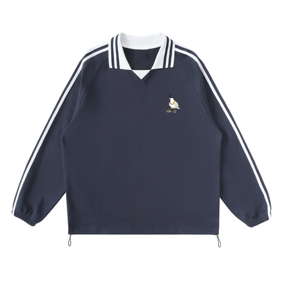 Duece the Dove - Contrast Striped Lapel Collar Sweatshirt