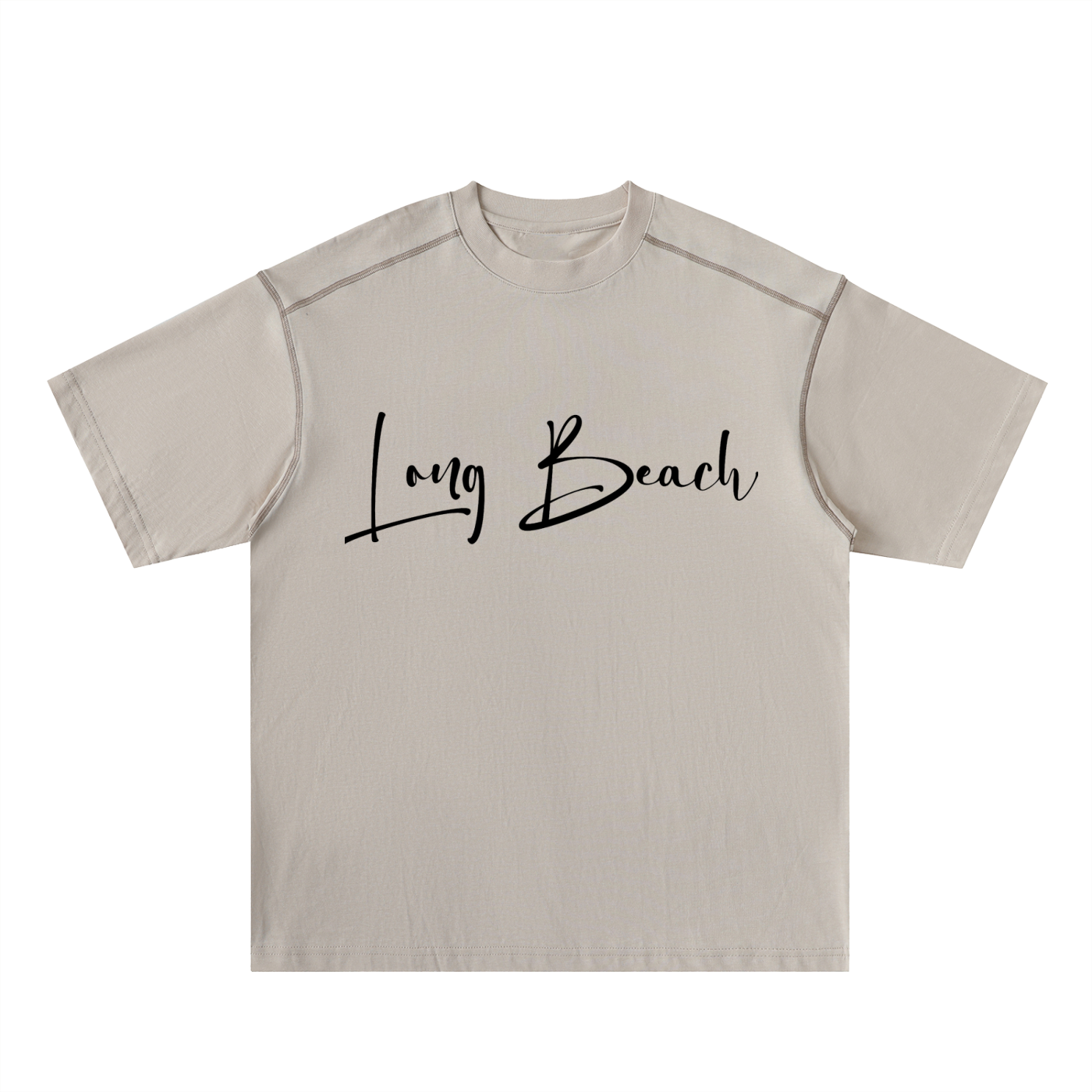 Long Beach Casual Wear - Oversized Contrast-Stitched Cotton Tee