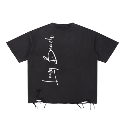 Long Beach Night Life - Snow Washed Raw-Hem T-Shirt