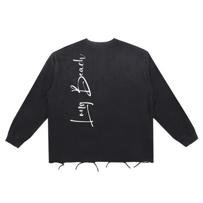 Long Beach Night Life - Snow Wash Raw Edge Cotton T-shirt