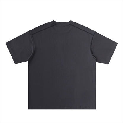Long Beach Casual Wear - Oversized Contrast-Stitched Cotton Tee
