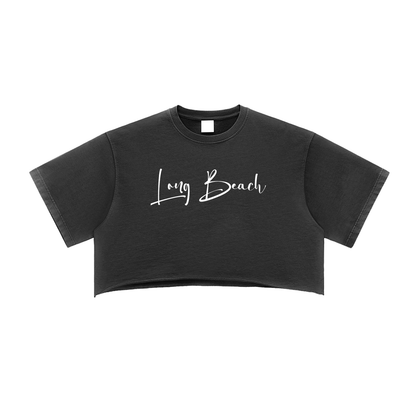 Long Beach Casual Wear - Women's Snow Washed Raw Edge Crop Top