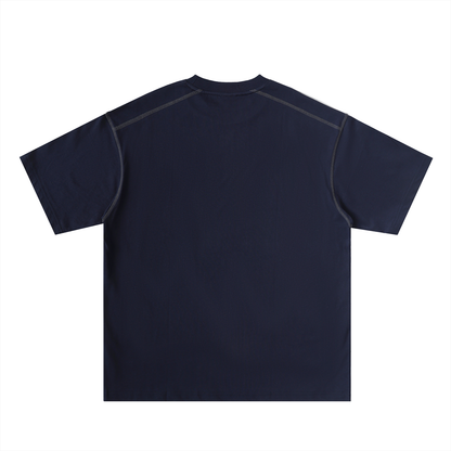 Long Beach Casual Wear - Oversized Contrast-Stitched Cotton Tee
