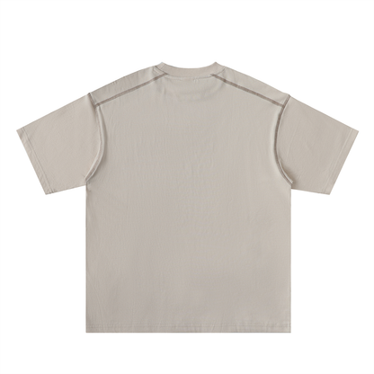 Long Beach Casual Wear - Oversized Contrast-Stitched Cotton Tee
