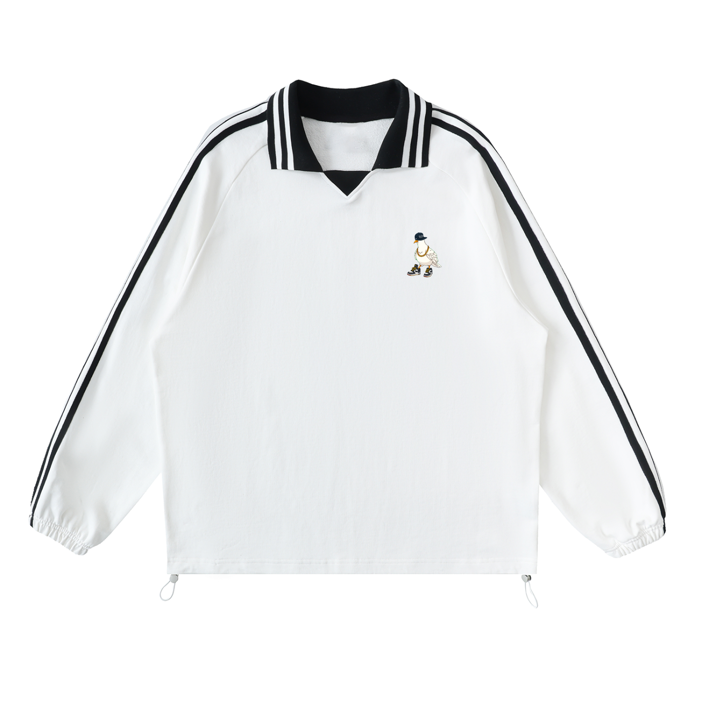 Duece the Dove - Contrast Striped Lapel Collar Sweatshirt