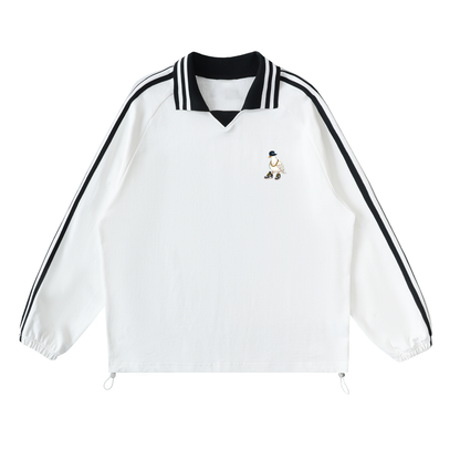 Duece the Dove - Contrast Striped Lapel Collar Sweatshirt