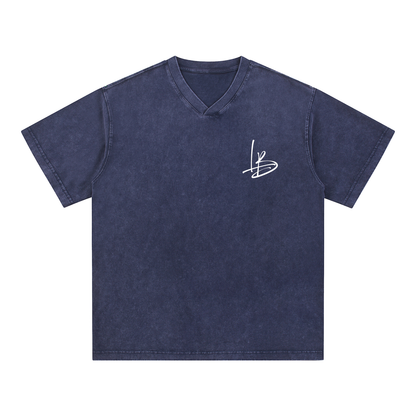 Long Beach Casual Wear - Snow Washed V-Neck Cotton T-Shirt