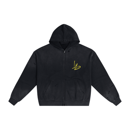 Long Beach Casual Wear - Hand-Frayed Sunfade Zip Hoodie