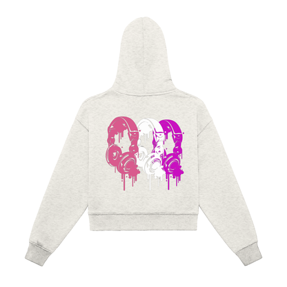 Womens DripHop Fleeced Zip-Up Cropped Hoodie