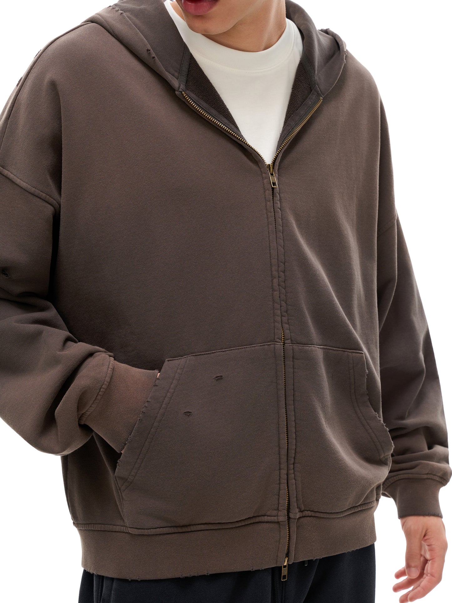 Long Beach Casual Wear - Hand-Frayed Sunfade Zip Hoodie