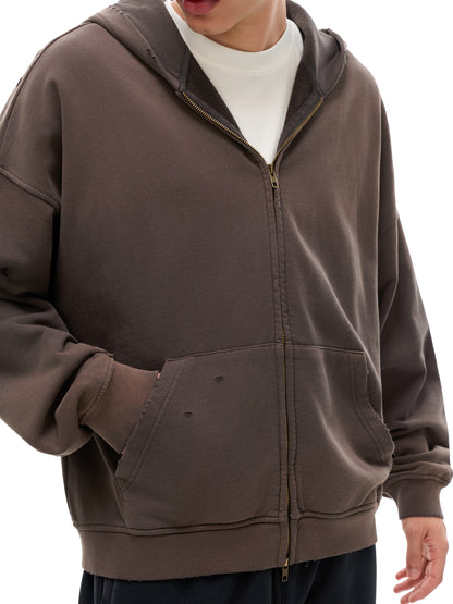 Long Beach Casual Wear - Hand-Frayed Sunfade Zip Hoodie