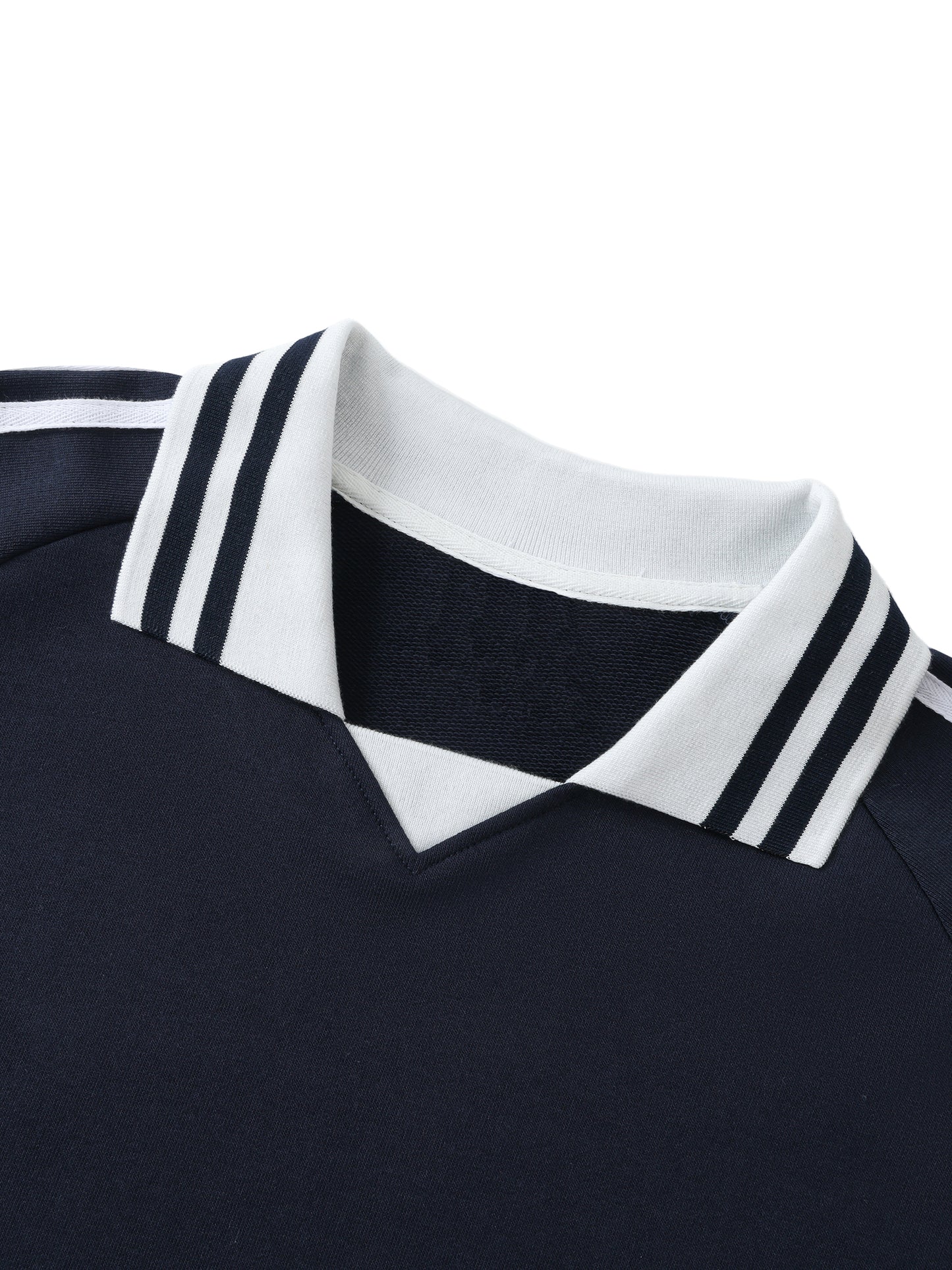 Duece the Dove - Contrast Striped Lapel Collar Sweatshirt