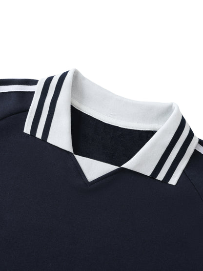 Duece the Dove - Contrast Striped Lapel Collar Sweatshirt