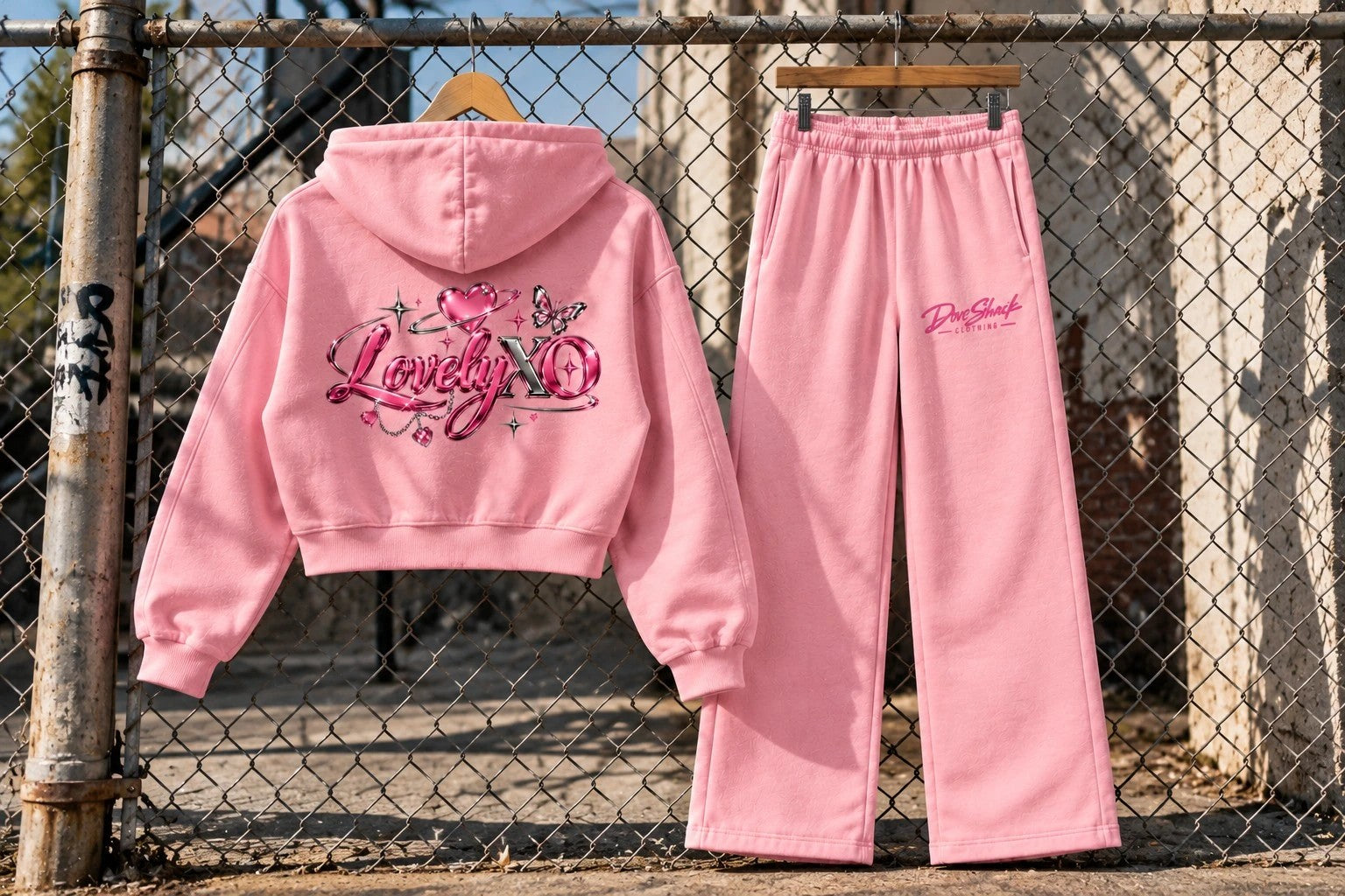 Women: LovelyXO pink hoodie and matching pants
